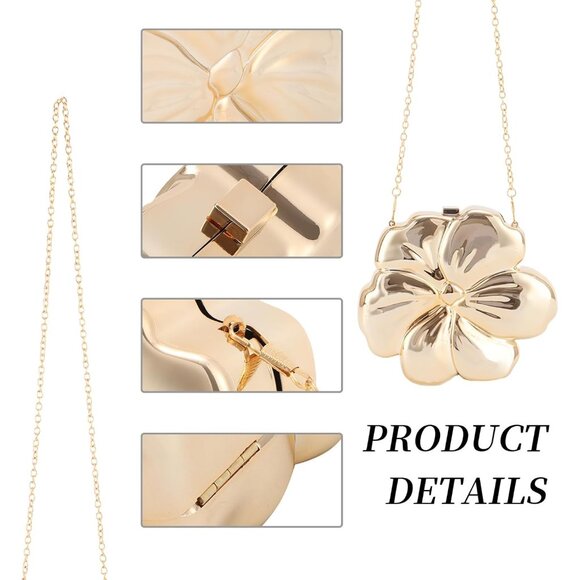 Unique Gold Acrylic Floral Clutch Purse with Removable Shoulder Strap Stylish Ev - Picture 4 of 6